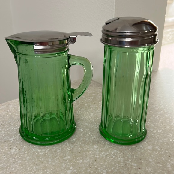 Depression Glass Dining Vintage Green Depression Glass Sugar And